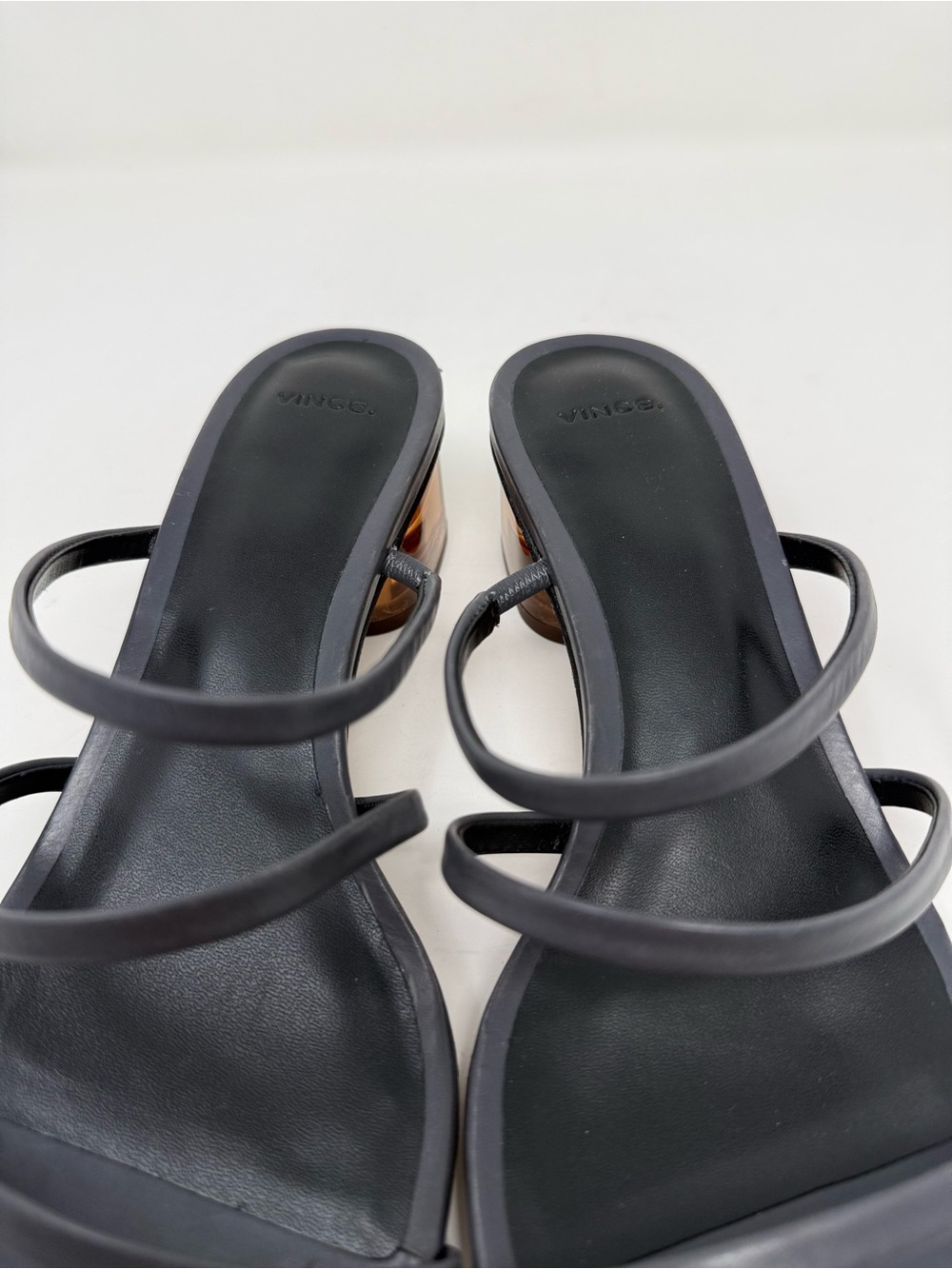 New Vince Palm Springs Leather Heeled Sandal In Iris Slate Sz 7.5 - Picture 11 of 14